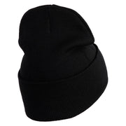 Polka Dots Mushrooms Iron On Patched 12 Inch Long Knitted Beanie - Black OSFM
