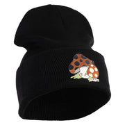 Polka Dots Mushrooms Iron On Patched 12 Inch Long Knitted Beanie - Black OSFM