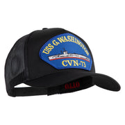 USS G. Washington CVN 73 Blue Patched Solid Cotton Twill 5 panel Mesh Back Cap - Black OSFM