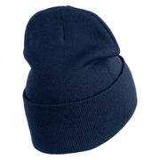 Polka Dots Mushrooms Iron On Patched 12 Inch Long Knitted Beanie - Navy OSFM