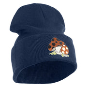 Polka Dots Mushrooms Iron On Patched 12 Inch Long Knitted Beanie - Navy OSFM