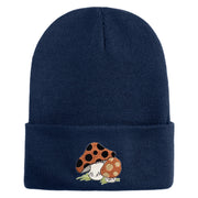 Polka Dots Mushrooms Iron On Patched 12 Inch Long Knitted Beanie - Navy OSFM