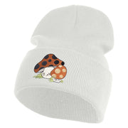 Polka Dots Mushrooms Iron On Patched 12 Inch Long Knitted Beanie - White OSFM