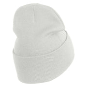 Polka Dots Mushrooms Iron On Patched 12 Inch Long Knitted Beanie - White OSFM