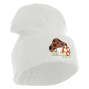 Polka Dots Mushrooms Iron On Patched 12 Inch Long Knitted Beanie - White OSFM