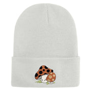 Polka Dots Mushrooms Iron On Patched 12 Inch Long Knitted Beanie - White OSFM