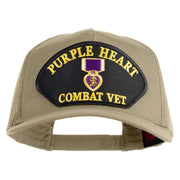 Purple Heart Combat Vet Patched Solid Cotton Twill 5 panel Mesh Back Cap - Khaki OSFM