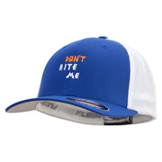 Don't Bite Me Sign Embroidered Mesh Cotton Twill Trucker 2 Tone Cap - Royal-White OSFM