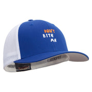 Don't Bite Me Sign Embroidered Mesh Cotton Twill Trucker 2 Tone Cap - Royal-White OSFM