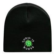 Covid Nurse Symbol Embroidered Short Knitted Beanie