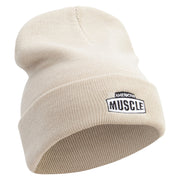 American Muscle Badge Embroidered 12 Inch Long Knitted Beanie - Birch OSFM