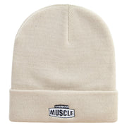 American Muscle Badge Embroidered 12 Inch Long Knitted Beanie - Birch OSFM