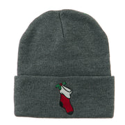 Christmas Stocking with Mistletoe Embroidered Long Beanie