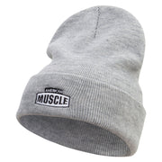 American Muscle Badge Embroidered 12 Inch Long Knitted Beanie - Heather-Grey OSFM