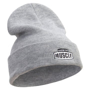 American Muscle Badge Embroidered 12 Inch Long Knitted Beanie - Heather-Grey OSFM