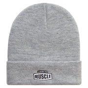 American Muscle Badge Embroidered 12 Inch Long Knitted Beanie - Heather-Grey OSFM