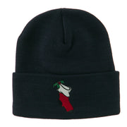 Christmas Stocking with Mistletoe Embroidered Long Beanie