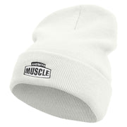 American Muscle Badge Embroidered 12 Inch Long Knitted Beanie - White OSFM