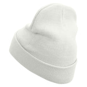 American Muscle Badge Embroidered 12 Inch Long Knitted Beanie - White OSFM