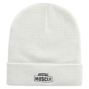 American Muscle Badge Embroidered 12 Inch Long Knitted Beanie - White OSFM