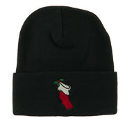 Christmas Stocking with Mistletoe Embroidered Long Beanie