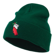 Christmas Stocking with Mistletoe Embroidered Long Beanie