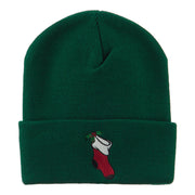 Christmas Stocking with Mistletoe Embroidered Long Beanie