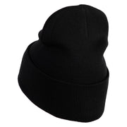 Small Flamingo Bird Embroidered Iron On Patched 12 Inch Long Knitted Beanie - Black OSFM
