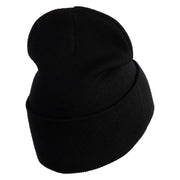 Small Flamingo Bird Embroidered Iron On Patched 12 Inch Long Knitted Beanie - Black OSFM