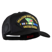 Operation Joint Endeavor United States Patched Solid Cotton Twill 5 panel Mesh Back Cap - Black OSFM