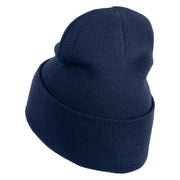 Small Flamingo Bird Embroidered Iron On Patched 12 Inch Long Knitted Beanie - Navy OSFM