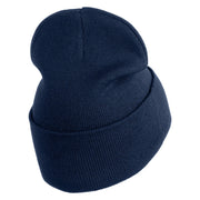 Small Flamingo Bird Embroidered Iron On Patched 12 Inch Long Knitted Beanie - Navy OSFM