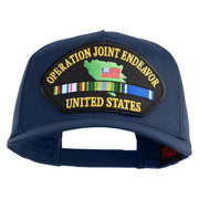 Operation Joint Endeavor United States Patched Solid Cotton Twill 5 panel Mesh Back Cap - Navy OSFM