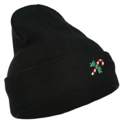 Christmas Candy Cane Embroidered Long Beanie