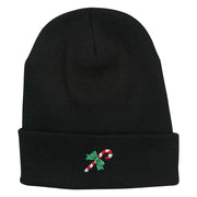 Christmas Candy Cane Embroidered Long Beanie