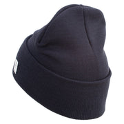 US Marines Retired Flag Logo Embroidered 12 Inch Solid Knit Cuff Long Beanie Made in USA - Navy OSFM