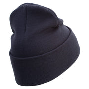 US Marines Retired Flag Logo Embroidered 12 Inch Solid Knit Cuff Long Beanie Made in USA - Navy OSFM