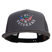 Skull Veteran 5 Panel Mesh Trucker Snapback Cap - Charcoal OSFM