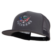 Skull Veteran 5 Panel Mesh Trucker Snapback Cap - Charcoal OSFM