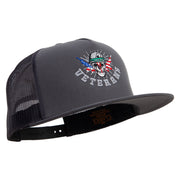 Skull Veteran 5 Panel Mesh Trucker Snapback Cap - Charcoal OSFM