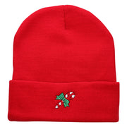 Christmas Candy Cane Embroidered Long Beanie