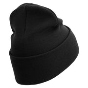 US Marines Retired Flag Logo Embroidered 12 Inch Solid Knit Cuff Long Beanie Made in USA - Black OSFM