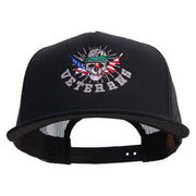 Skull Veteran 5 Panel Mesh Trucker Snapback Cap - Black OSFM