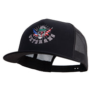 Skull Veteran 5 Panel Mesh Trucker Snapback Cap - Black OSFM