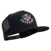 Skull Veteran 5 Panel Mesh Trucker Snapback Cap - Black OSFM