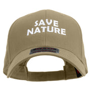 Save Nature Text Embroidered Solid Cotton Twill Low Profile Cap - Khaki OSFM