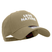 Save Nature Text Embroidered Solid Cotton Twill Low Profile Cap - Khaki OSFM