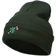 Christmas Candy Cane Embroidered Long Beanie