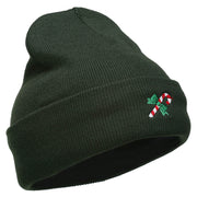 Christmas Candy Cane Embroidered Long Beanie