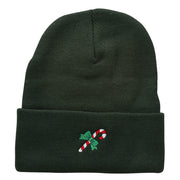 Christmas Candy Cane Embroidered Long Beanie